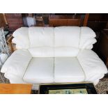 CREAM LEATHER TWO SEATER SOFA