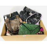 BOX OF DESIGNER HANDBAGS MARKED JOHN ROCHA, PAVERS,