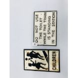 2 REPRODUCTION CAST SIGNS 'CHILDREN PLAYING',