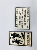 2 REPRODUCTION CAST SIGNS 'CHILDREN PLAYING',