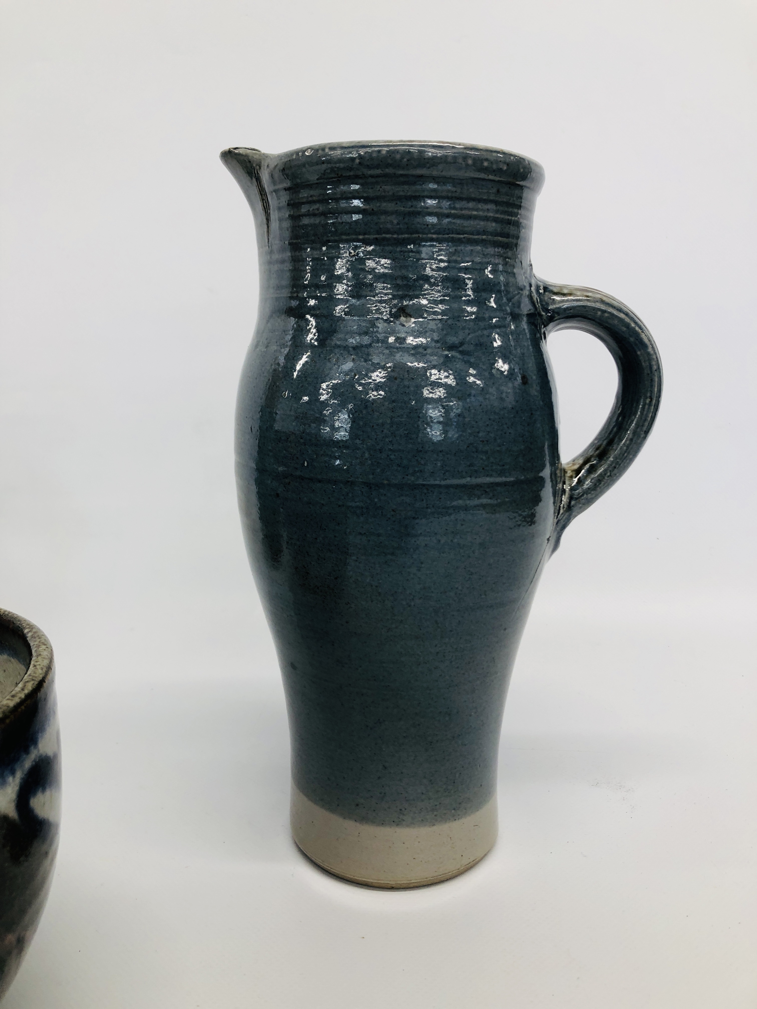 BOLINGEY STUDIO POTTERY JUG WITH SCROLLED HANDLE, - Image 2 of 6