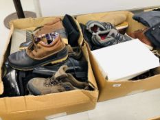 2 BOXES CONTAINING MAINLY AS NEW GENTS FOOTWEAR TO INCLUDE CLARKES, FLUID, LIVERGY, KARRIMOR, ETC.