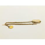 A 9CT GOLD DOUBLE POCKET WATCH CHAIN WITH 1872 FULL SOVEREIGN IN PENDANT MOUNT AND 9CT GOLD