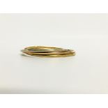 A 9CT TRI COLOUR GOLD BANGLE