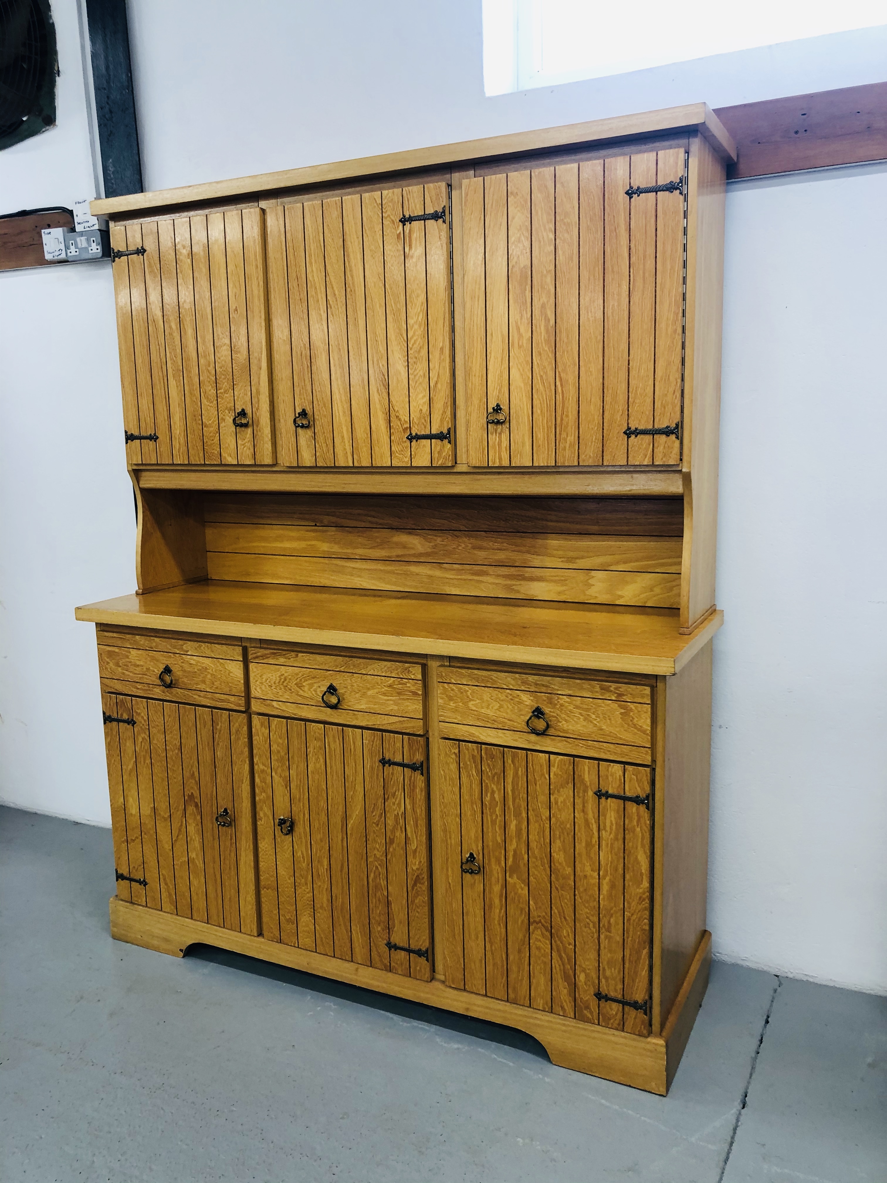 PINE FINISH 6 DOOR 3 DRAWER DRESSER L59INCH, - Image 2 of 5