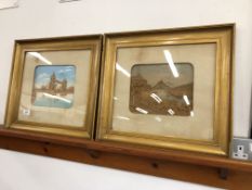 A PAIR OF EDWARDIAN 3D CORK PICTURES "LONDON TOWER BRIDGE" AND THE OTHER "A RIVERSIDE VILLAGE