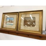 A PAIR OF EDWARDIAN 3D CORK PICTURES "LONDON TOWER BRIDGE" AND THE OTHER "A RIVERSIDE VILLAGE