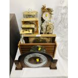 COLLECTION OF CLOCKS TO INCLUDE ANNIVERSARY GILT FINISH MANTEL CLOCK WITH CHERUB DETAIL TOGETHER