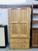 WAXED PINE 2 DOOR WARDROBE WITH 2 DRAWER BASE W36INCH,