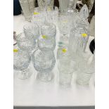 COLLECTION OF GOOD QUALITY CUT GLASS DRINKING GLASSES & VARIOUS DECANTERS TO INCLUDE WATERFORD ETC