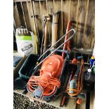 A FLYMO EASi GLIDE 300 MOWER, TWO BLACK AND DECKER ELECTRIC STRIMMERS, TWO PAIRS OF LOPPERS,
