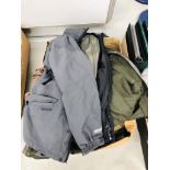 BOX CONTAINING EIGHT GENTS PERFORMANCE JACKETS/COATS TO INCLUDE BERGHAUS, HELLY HANSEN, HAWKHEAD,
