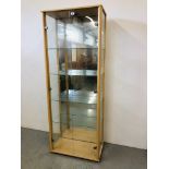 BEECHWOOD FINISH FULL HEIGHT MODERN DISPLAY CABINET WITH MIRRORED BACK AND ILLUMINATION HEIGHT 67