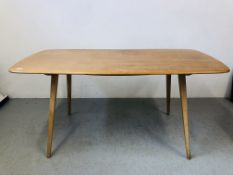 A RECTANGULAR ERCOL BLOND FINISH DINING TABLE LENGTH 60 INCH WIDTH 30 INCH