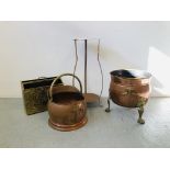 A LARGE BRASS AND COPPER PLANTER, A BRASS AND COPPER COAL BUCKET,