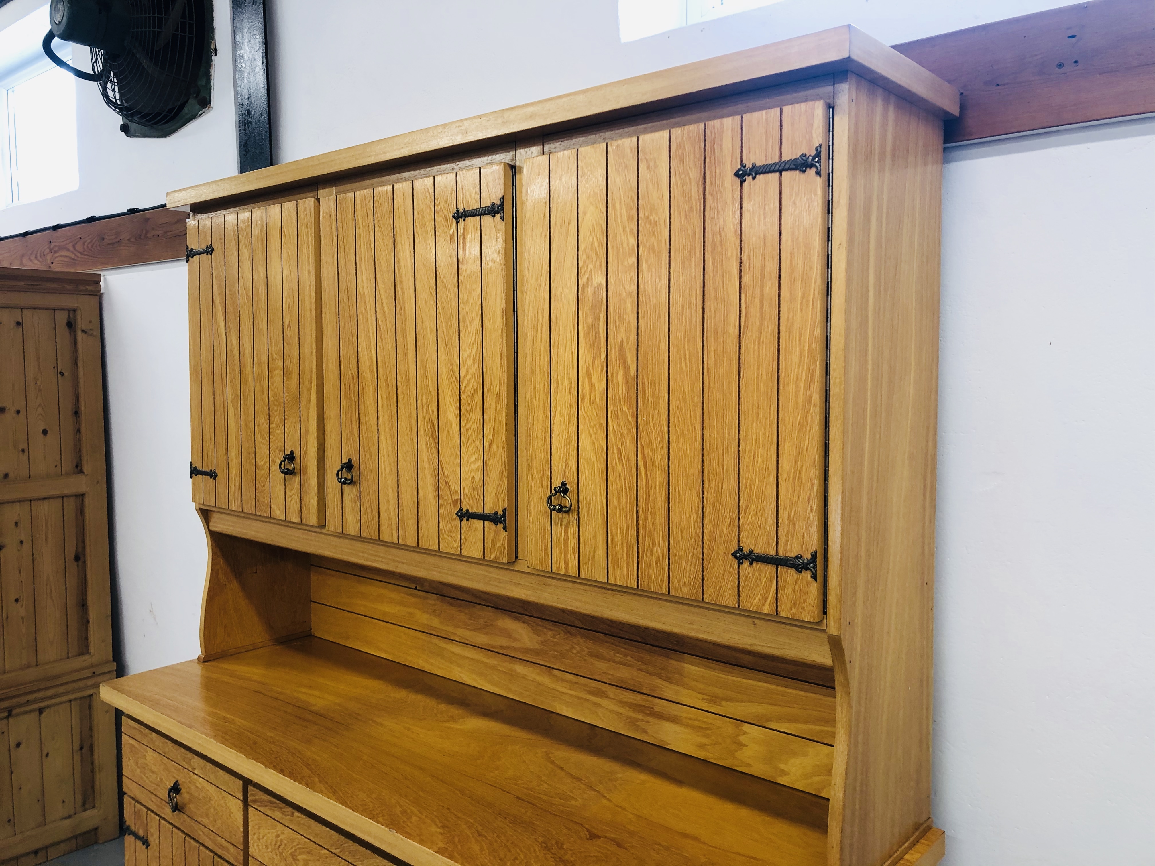 PINE FINISH 6 DOOR 3 DRAWER DRESSER L59INCH, - Image 4 of 5