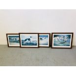 SET OF 4 FRAMED DAVID FRENCH GREYHOUND RACING PRINTS "OVER THE TOP", "A BOLT FROM THE BLUE",