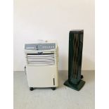 A SEALEY PORTABLE AIR COOLER AND HEATER WITH REMOTE AND A SONA OSCULATING TOWER FAN - SOLD AS SEEN