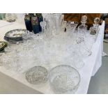 EXTENSIVE COLLECTION OF CUT GLASS CRYSTAL TO INCLUDE MANY DRINKING GLASSES,