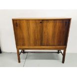 RETRO DANISH STYLE ROSEWOOD FINISH CABINET WITH DOUBLE SLIDING DOORS L42INCH,