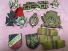 TUB OF MIXED MILITARY BADGES, ETC.