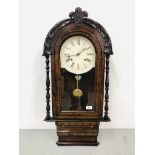 ANTIQUE CASED WALL CLOCK MARQUETRY INLAID MODERN QUARTZ MOVEMENT