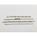 FOUR VARIOUS SILVER BRACELETS