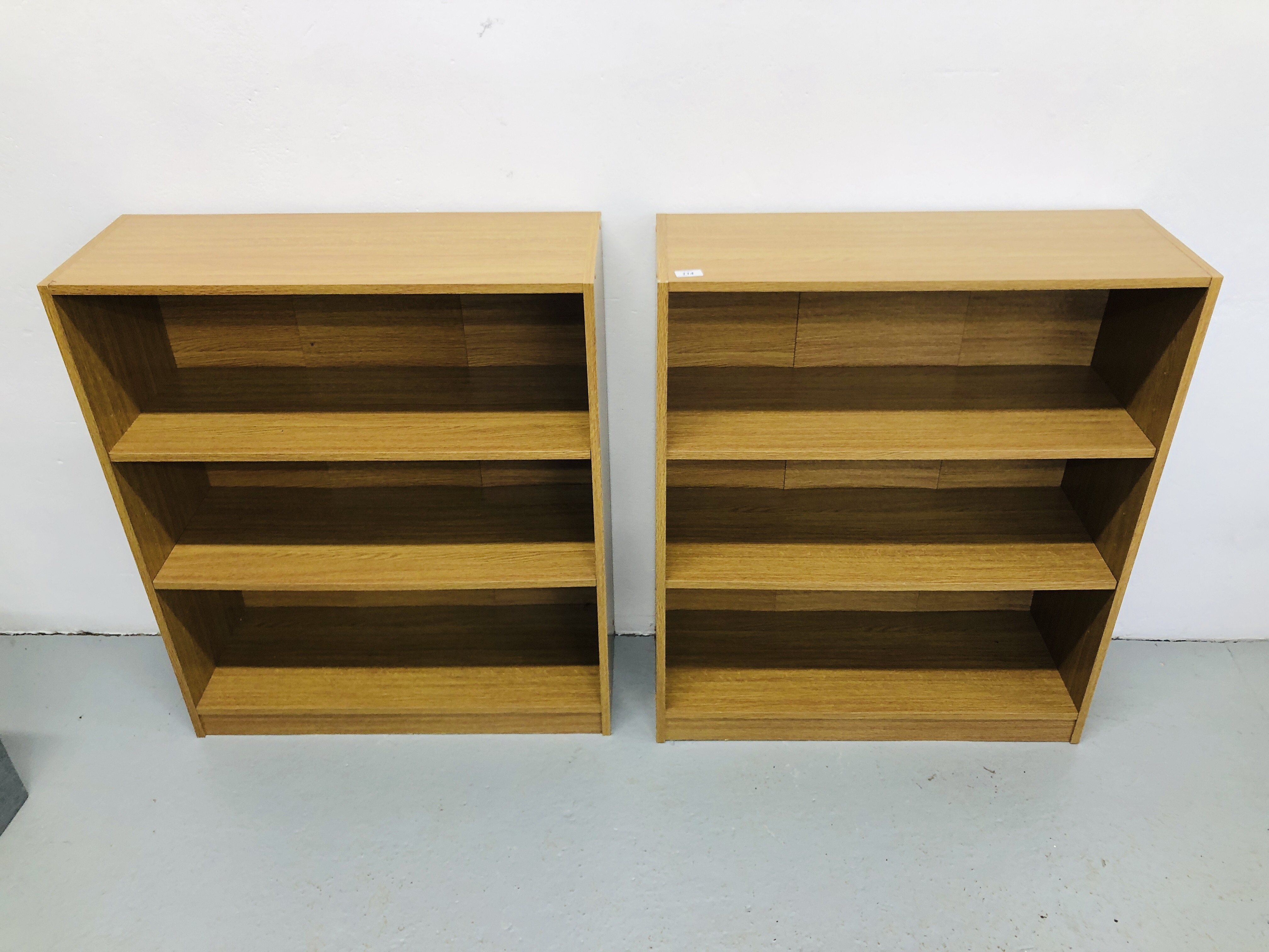 A APIR OF MODERN BEECH FINISH THREE TIER SHELVES - Image 2 of 3