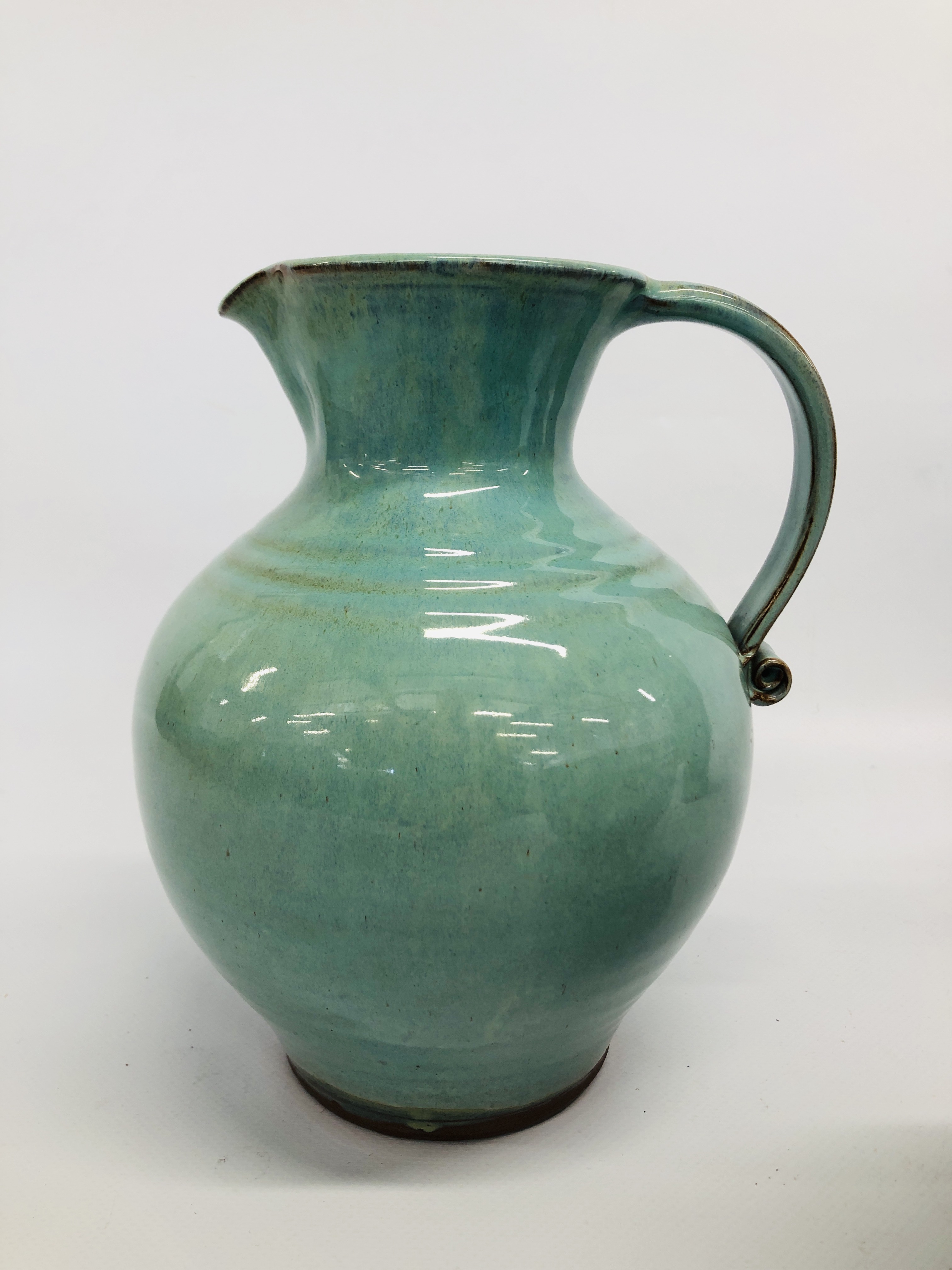 BOLINGEY STUDIO POTTERY JUG WITH SCROLLED HANDLE, - Image 3 of 6
