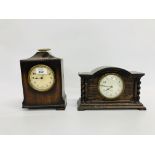 TWO 1930'S OAK MANTEL CLOCKS ONE MARKED KENDAL & DENT