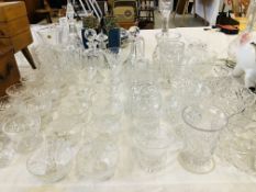 EXTENSIVE COLLECTION OF CUT GLASS CRYSTAL TO INCLUDE BONBON DISHES, DECANTERS,