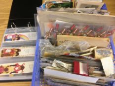 PLASTIC TRAY OF EPHEMERA, PHOTOGRAPHS, BOOKMARKS IN AN ALBUM AND LOOSE, ETC.