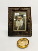 VINTAGE MINIATURE FRAMED WATERCOLOUR PORTRAIT AND FRAMED OIL OF AN OLD GENT
