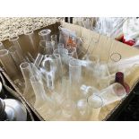 5 X LARGE BOXES OF VINTAGE CLEAR GLASS INCLUDING MANY SIZES & FORMS