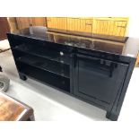 A CASABELLA DESIGNER HIGH GLOSS BLACK FINISH SINGLE DOOR LOW UNIT WITH SHELF SECTION - 52 INCH LONG,