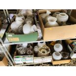5 X BOXES OF VINTAGE DECORATIVE GLASS OIL LAMP SHADES TO INCLUDE WHITE,