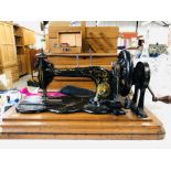 VINTAGE CASED BRADBURY SEWING MACHINE TOGETHER WITH A CANTILEVER SEWING BOX + VARIOUS SINGER NEEDLE
