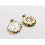 A GOLD PLATED HALF HUNTER POCKET WATCH WITH SWISS 17 JEWEL MOVEMENT ALONG WITH A GOLD PLATED POCKET