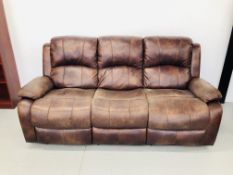MODERN RECLINING 3 SEATER BROWN FAUX LEATHER SOFA
