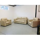 A MODERN CREAM LEATHER THREE PIECE LOUNGE SUITE