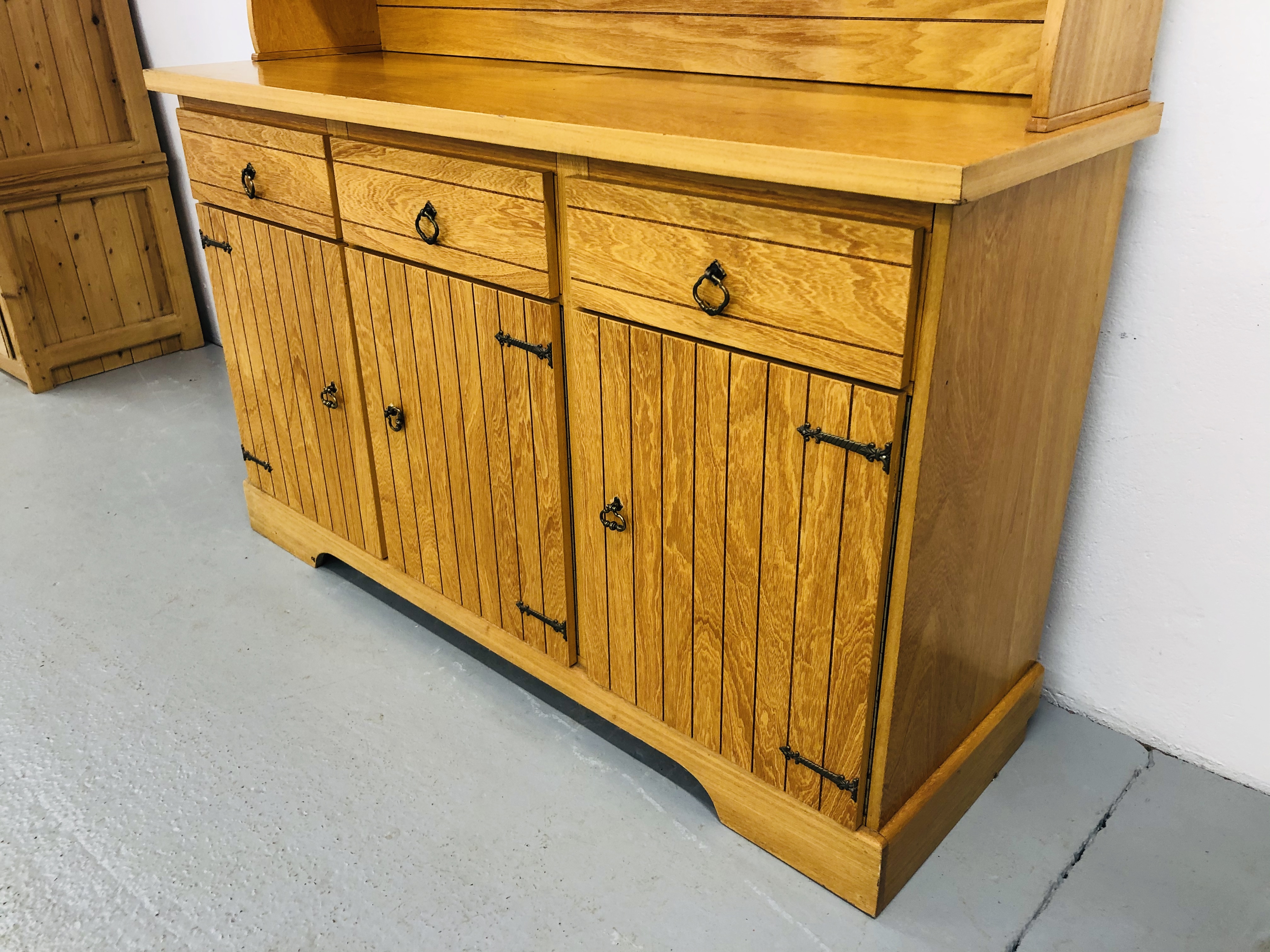 PINE FINISH 6 DOOR 3 DRAWER DRESSER L59INCH, - Image 3 of 5