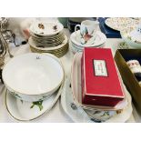 24 PIECES OF ROYAL WORCESTER "EVESHAM" DINNER WARE AND ROYAL WORCESTER THREE PIECE GOLD FINISH SALT,