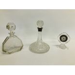 CUT GLASS SILVER RIMMED DECANTER,