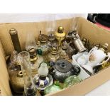 BOX OF VARIOUS OIL LAMPS TO INCLUDE DIFFERENT STYLES,