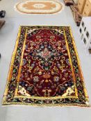A HAMADAN TRADITIONAL RED / BLUE / YELLOW PATTERNED RUG 2.02 X 1.