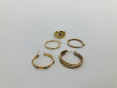 4 X SINGLE GOLD EARRINGS,