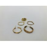 4 X SINGLE GOLD EARRINGS,