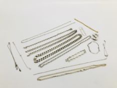 A BAG OF VARIOUS SILVER JEWELLERY TO INCLUDE 6 SILVER NECKLACES,