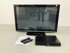 A PANASONIC VIERA 42INCH TELEVISION AND A PANASONIC DVD RECORDER WITH INSTRUCTIONS AND REMOTE.