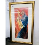 FRAMED OIL "SOLO SAXOPHONE" BEARING SIGNATURE BERNARD ROOKE